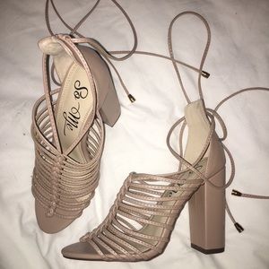 Nude strappy heels